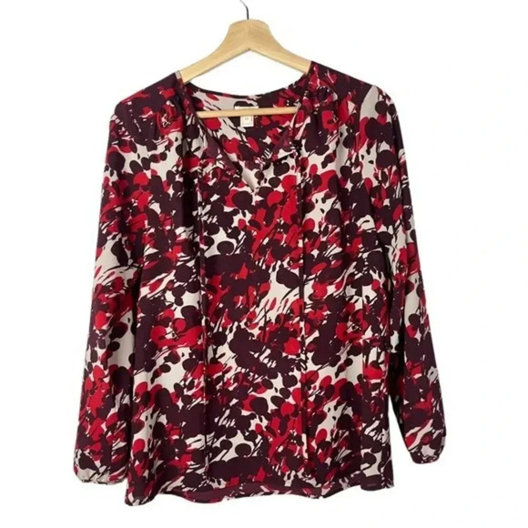 J. Crew Red Poppy Floral Print Long Sleeve Blouse XS - Picture 1 of 4